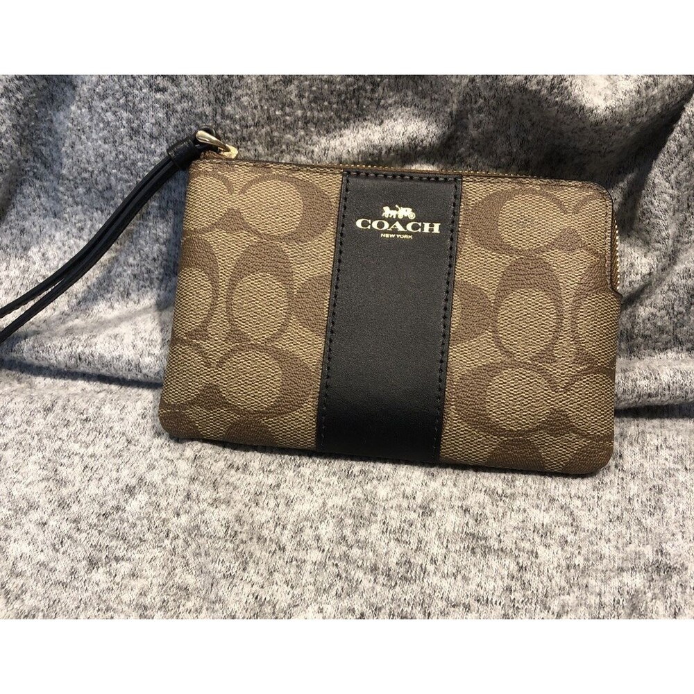 Coach Monogram Corner Zip Wristlet Brown